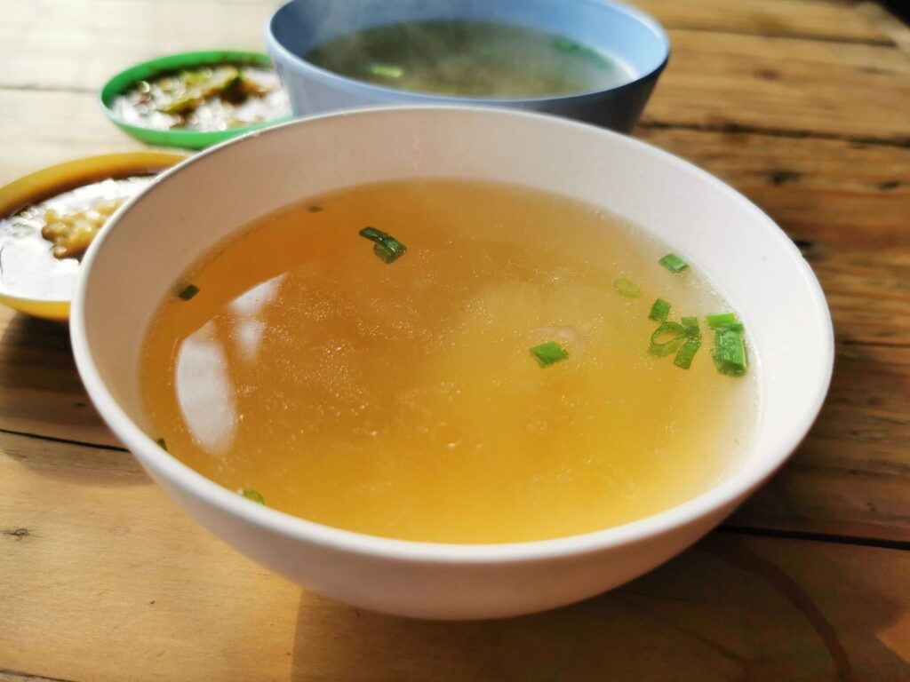 A bowl of clear broth