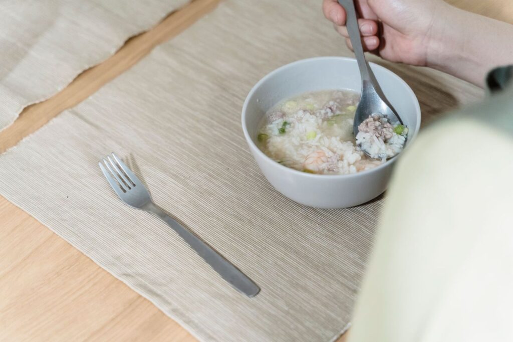 A bowl of plain rice porridge