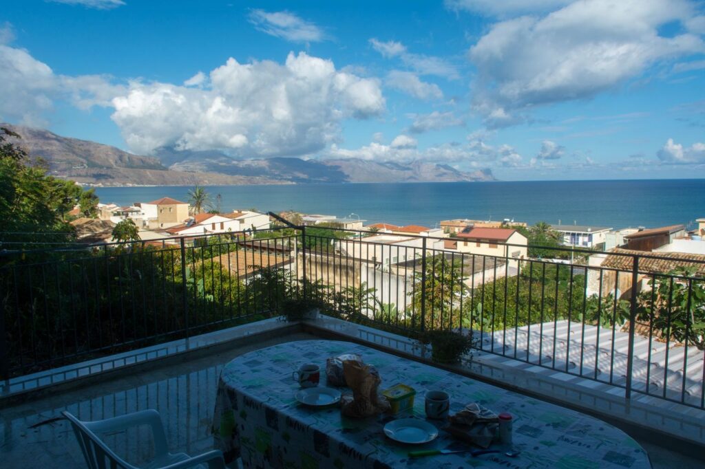 A terrace looking out over the sea