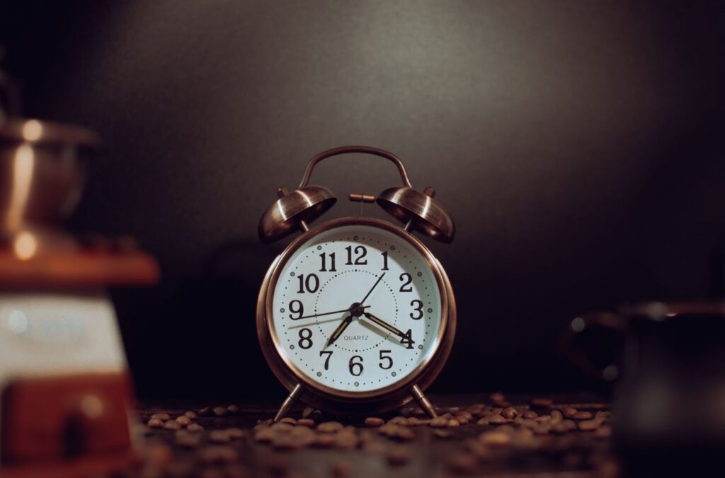 An alarm clock on a table