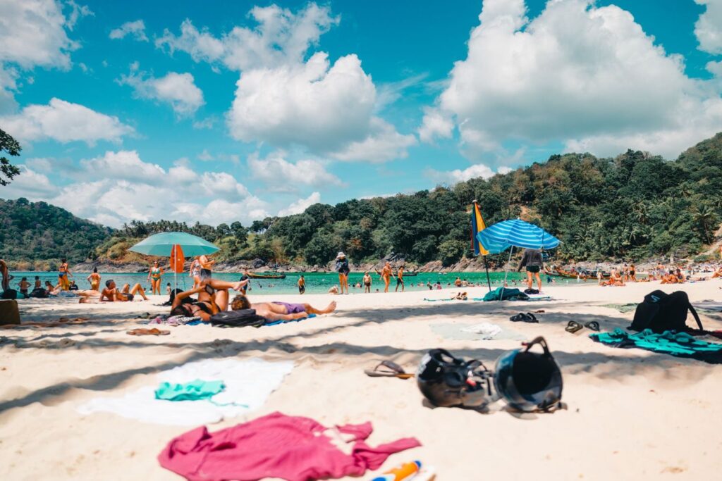 A busy, sunny beach day in Thailand