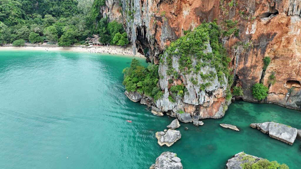 Aerial view of Railay's turquoise water and limestone cliffs