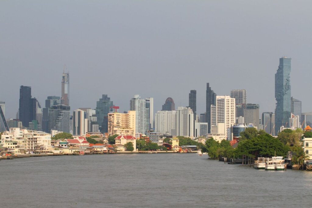 The Bangkok skyline across the Chao Phraya River