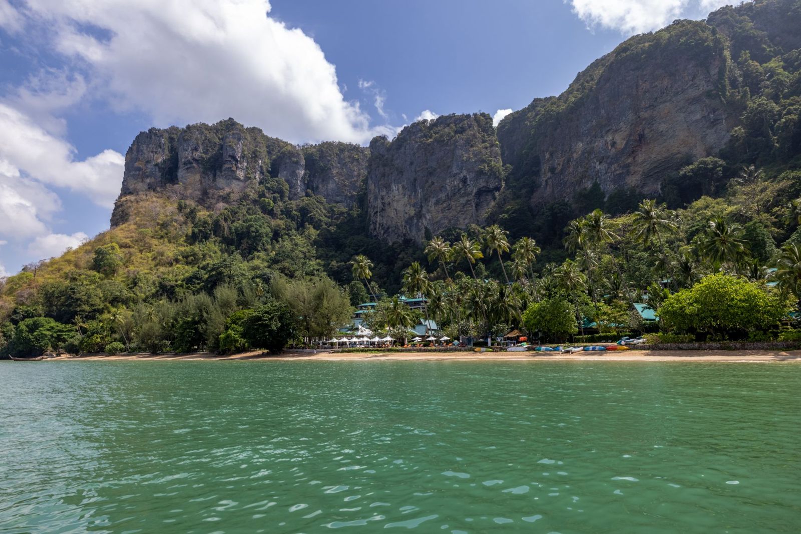 Limestone cliffs above a quiet beach near Ao Nang, Krabi