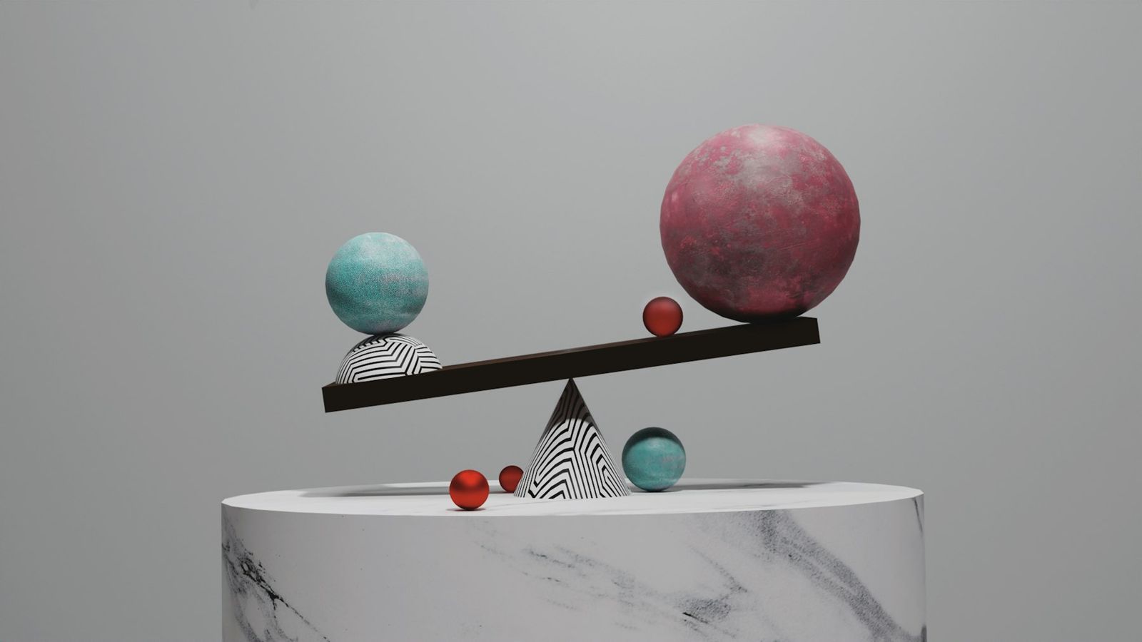 Spheres balanced on a seesaw, weighing up pros and cons