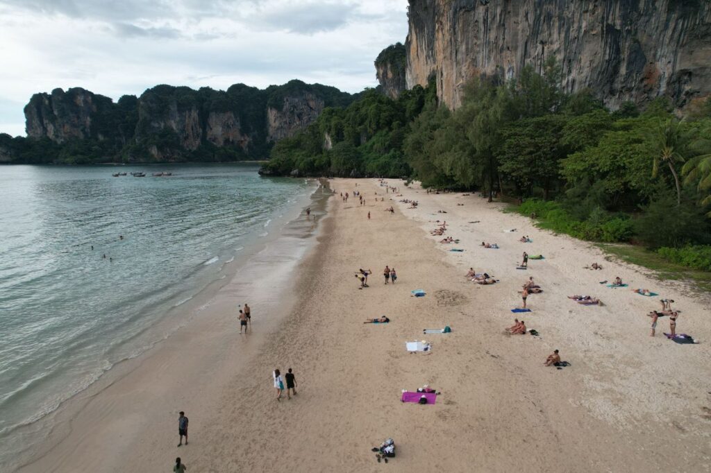 Aerial view of Railay Beach and its limestone cliffs