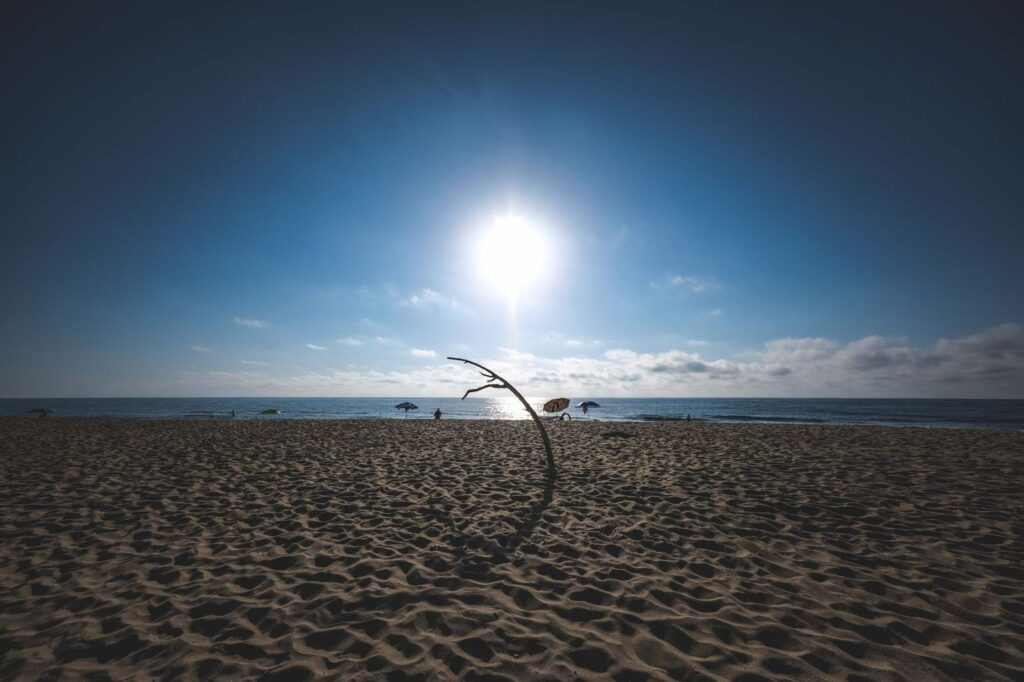 Strong sun shining over a sandy beach